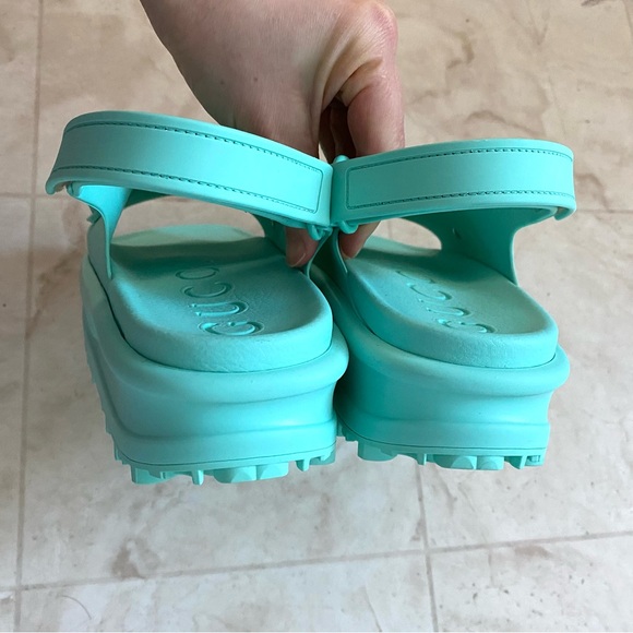 $750 New in Box Gucci Made in Italy Green Horsebit Rubber Platform Sandals sz 6 - Picture 10 of 15